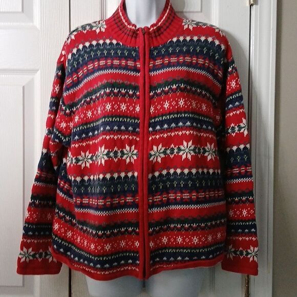 Heirloom Collection Vintage winter holiday zip front sweater cardigan Sz XL EUC - Picture 1 of 6